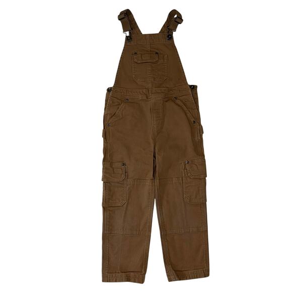 Duluth Kids' DuluthFlex Fire Hose Bib Overalls Brown Cargo Utility Canvas Size 6 - Picture 2 of 9